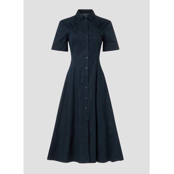 Club Monaco Poplin Navy Blue Midi Short Sleeve Shirt Dress - size 12 - Picture 10 of 10